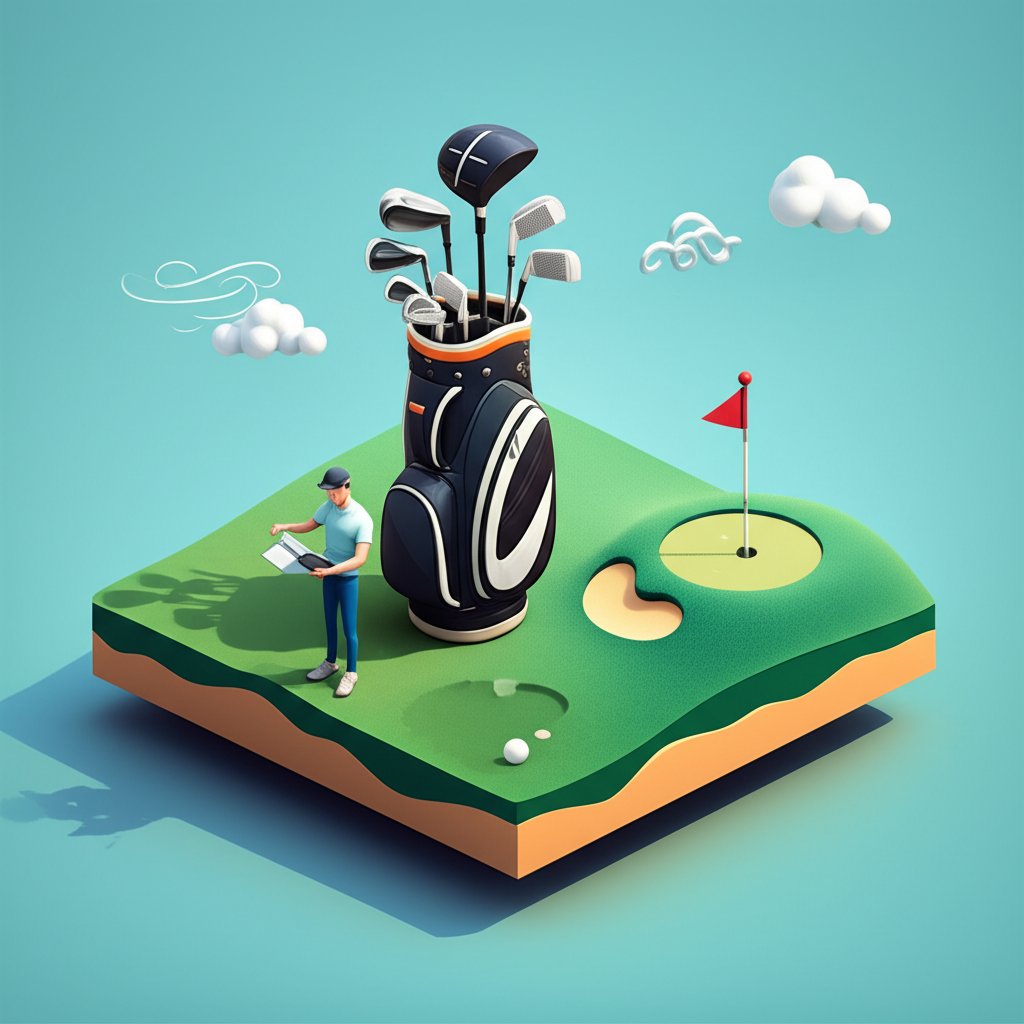 Golfer strategically selects a club on the course for optimal distance, improving golf game.