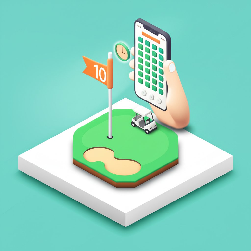 Book tee times easily online: A golfer reserves a slot to play golf through a website.