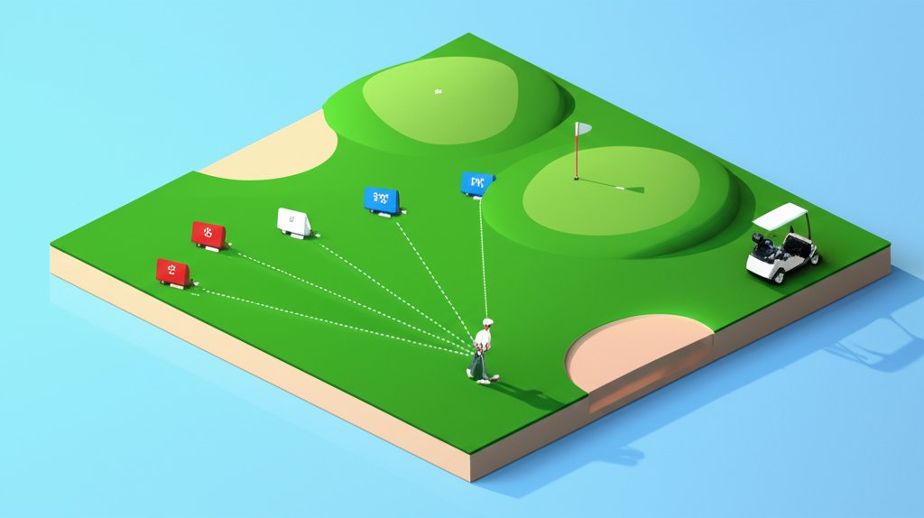 Golfers selecting the ideal tee box on a golf course, optimizing their strategy and game play.