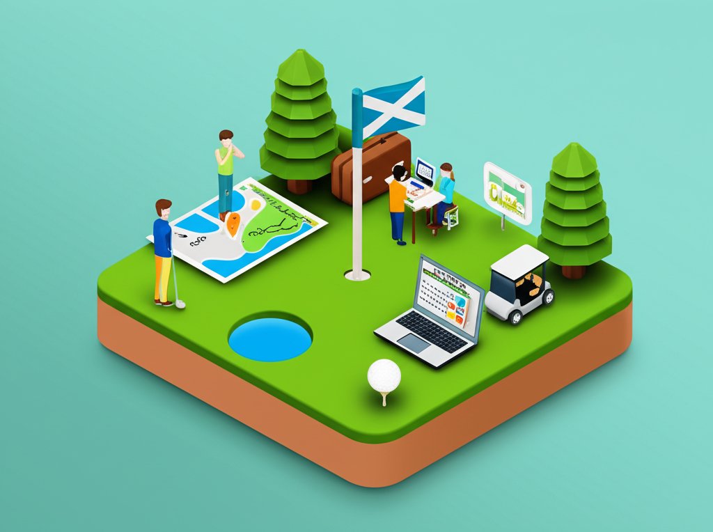 Planning a Caledonia golf trip: Scenic golf course view with golfers enjoying a luxury vacation.