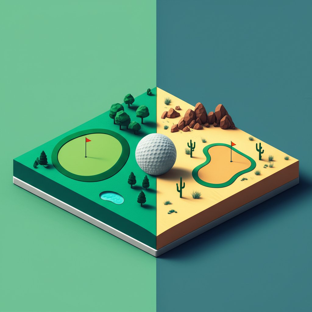 Las Vegas golf comparison: National Course versus Desert Courses, highlighting key differences.