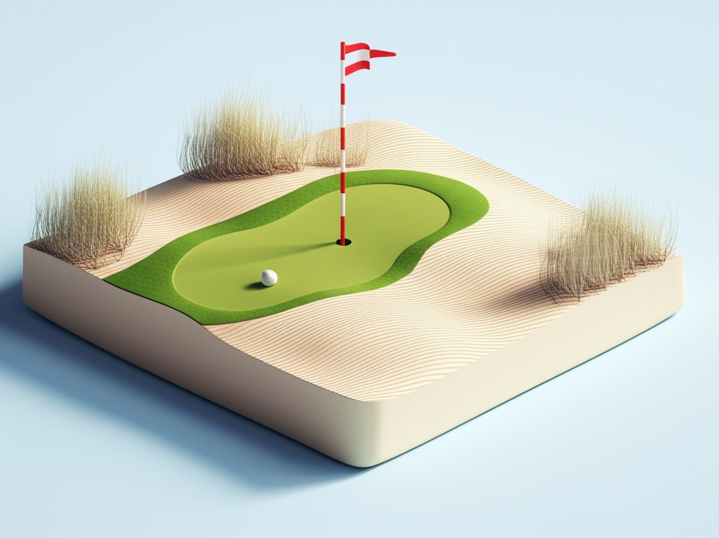 Strategic windswept dunes golf course with challenging bunkers and undulating greens.