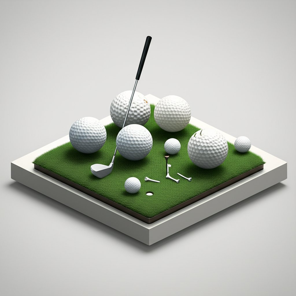 Different types of golf balls: distance, spin, feel, and low compression.