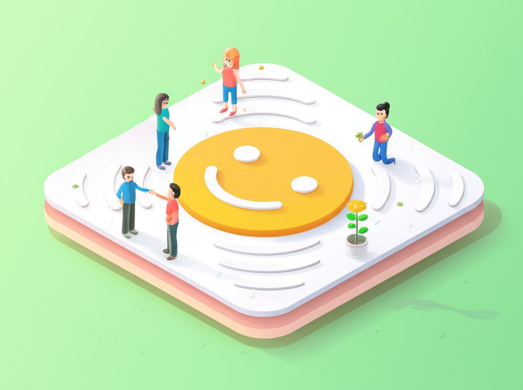 Smiling face. Represents how a single smile begins positive change and connection.