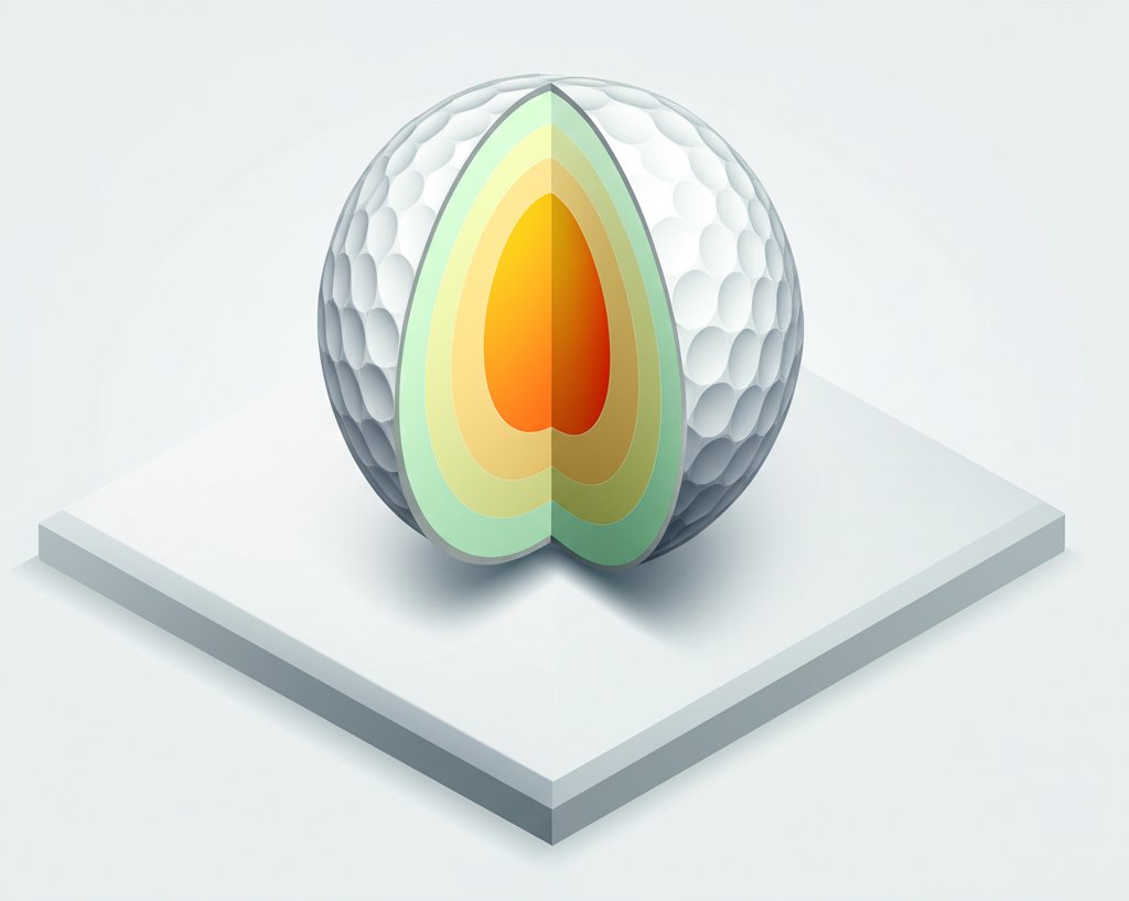 Detailed cross-section of a golf ball revealing its internal anatomy, core, and layers.
