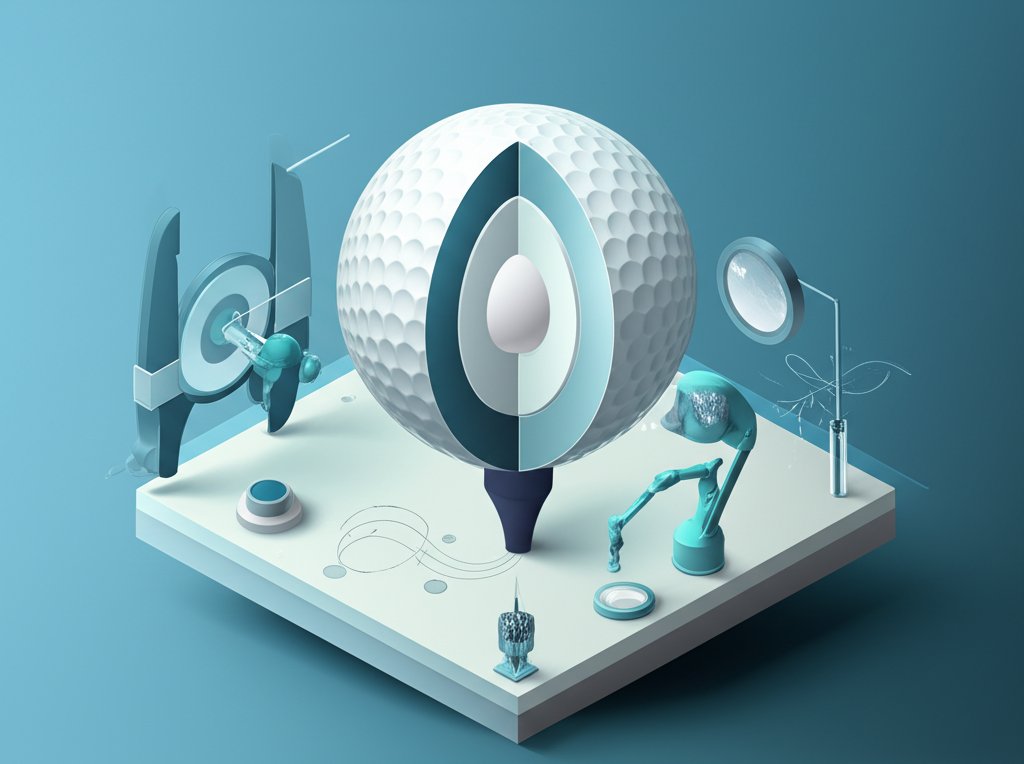 Detailed cutaway of a four-piece golf ball showcasing precision design.
